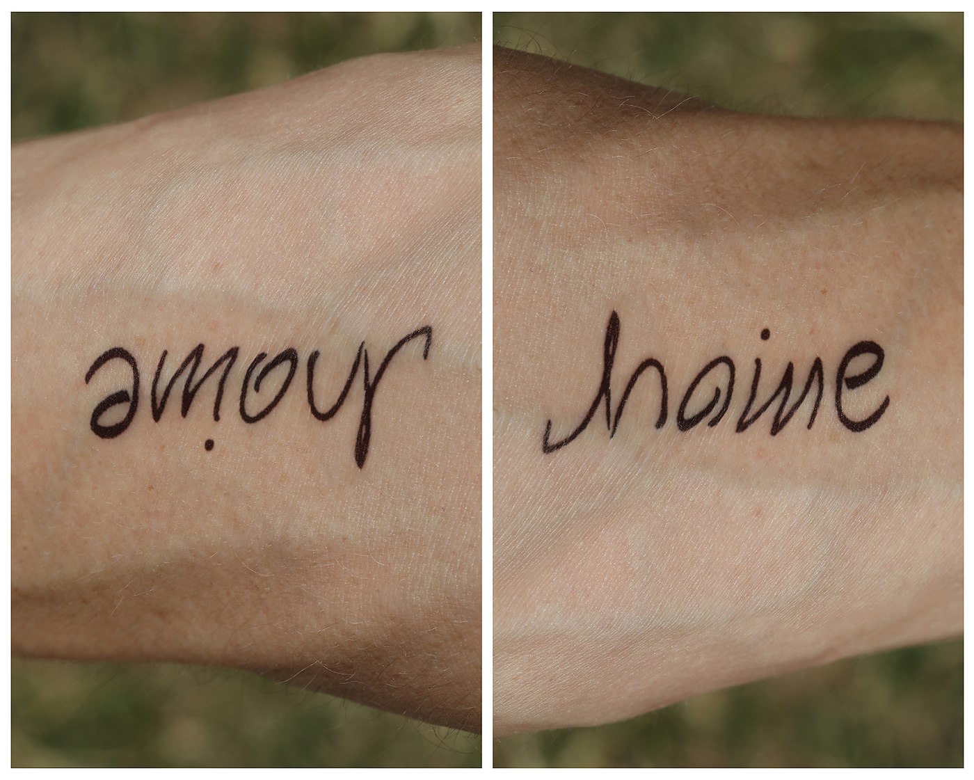 ambigramme amour haine tatouage