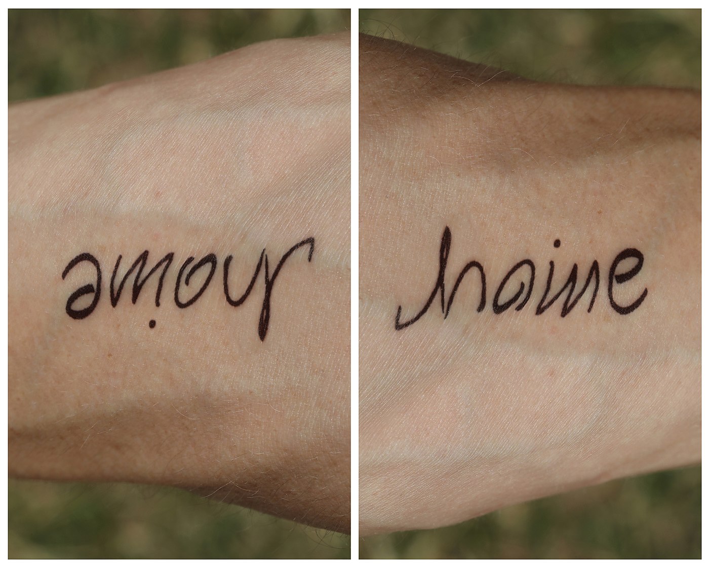 ambigramme amour haine tatouage
