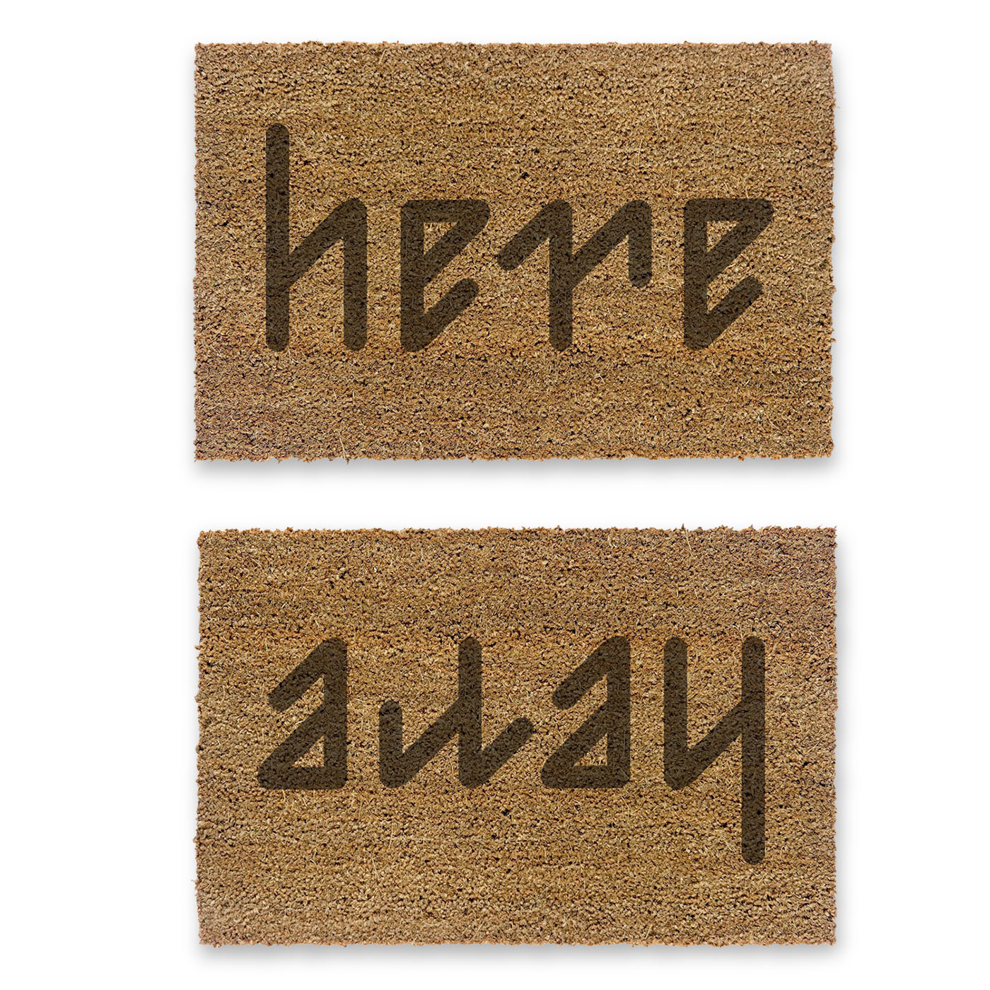 ambigram here away doormat