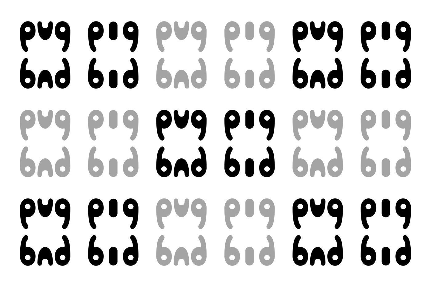 ambigram Pug Pig Bad Bid black