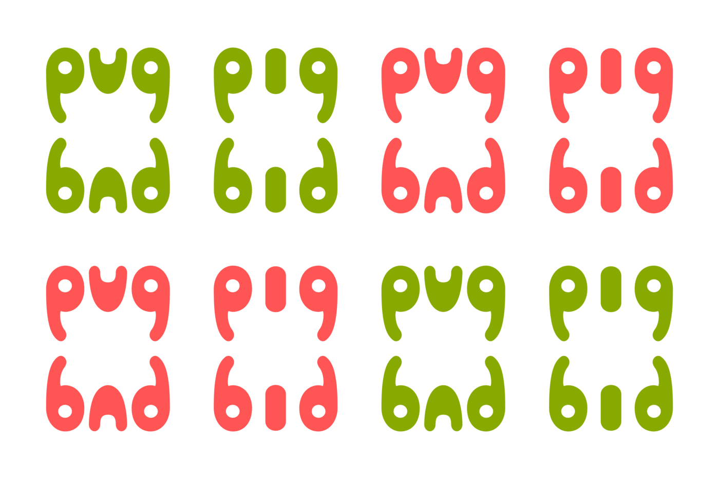 ambigram Pug Pig Bad Bid green red