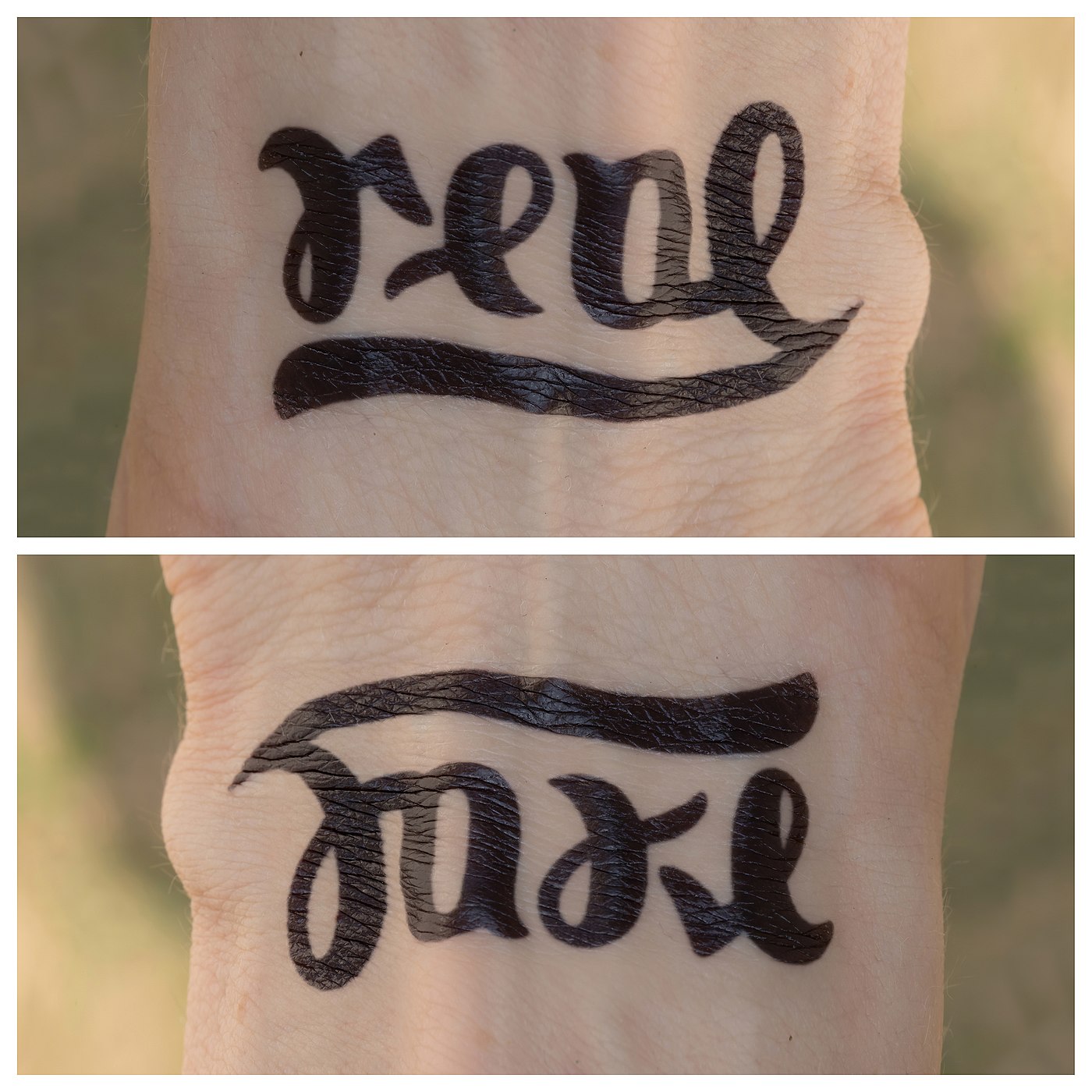 ambigram Real / Fake tattoo