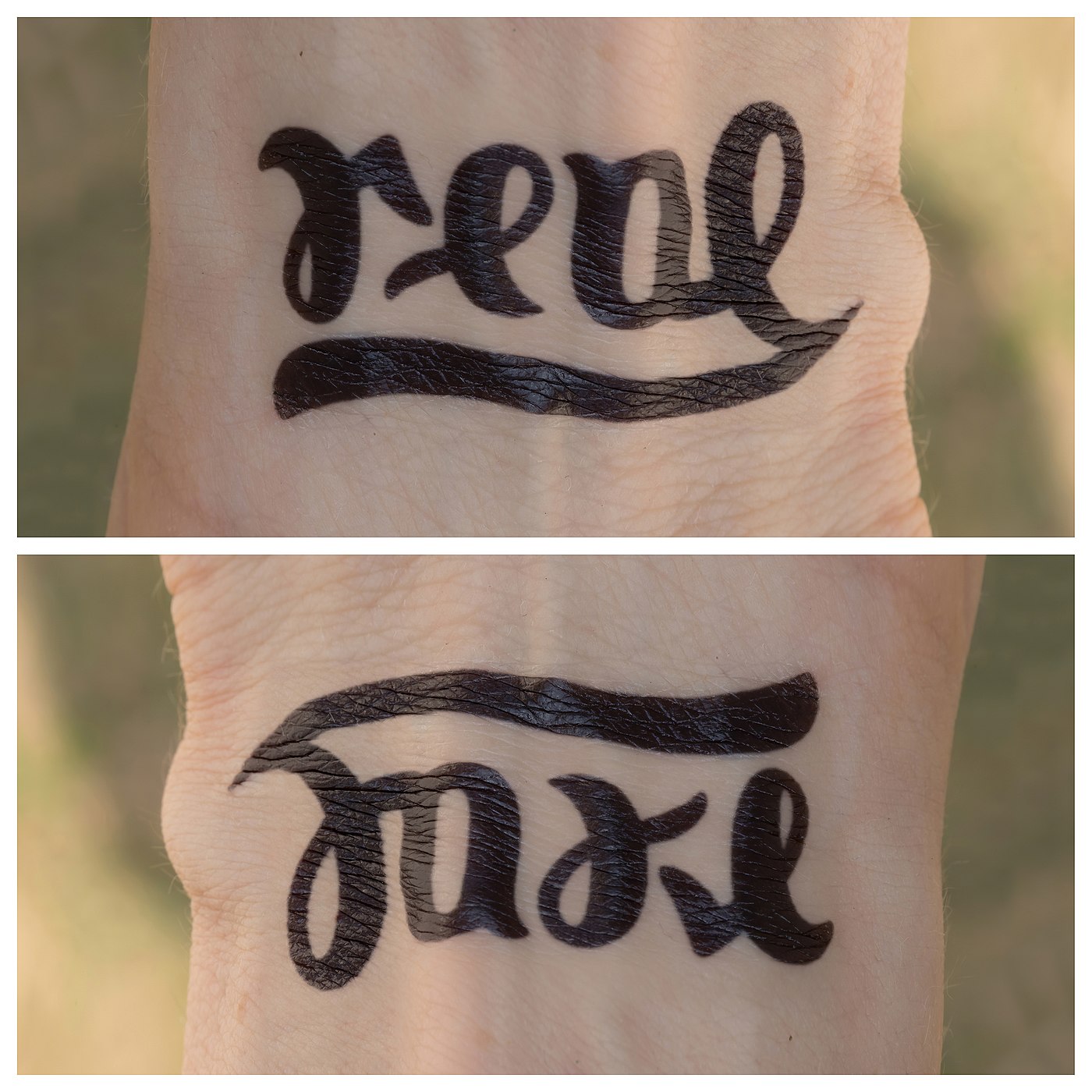 ambigram Real / Fake tattoo