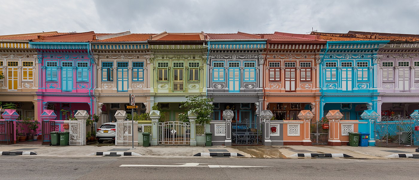 Colorful shophouses in Koon Seng Road, on a Sunday, in Singapore