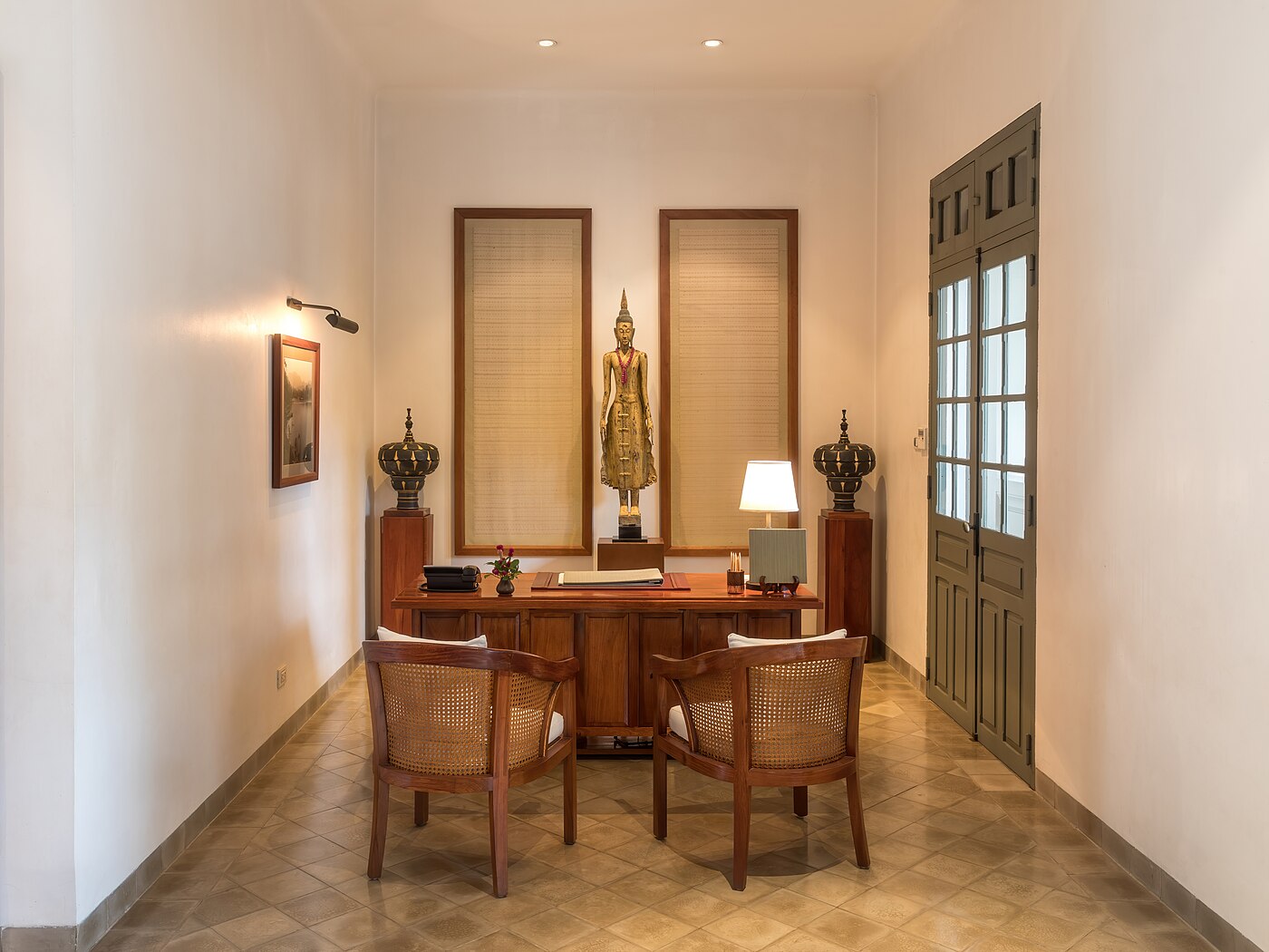 Desk and armchairs in the spa of Amantaka luxury Resort & Hotel in Luang Prabang Laos