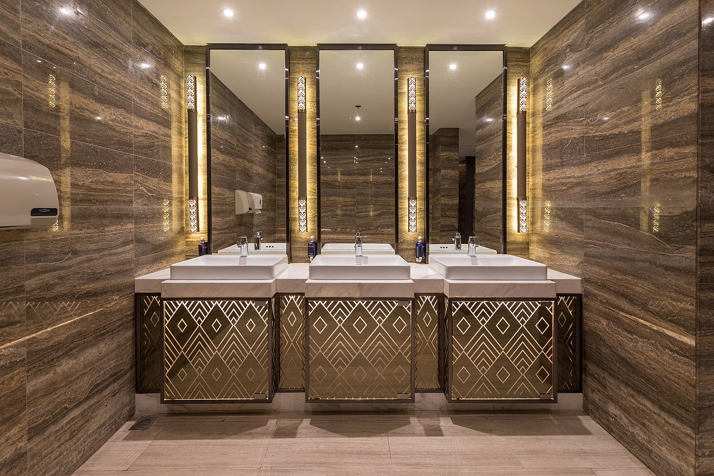 The sinks of the restrooms in Crowne Plaza hotel of Vientiane, Laos